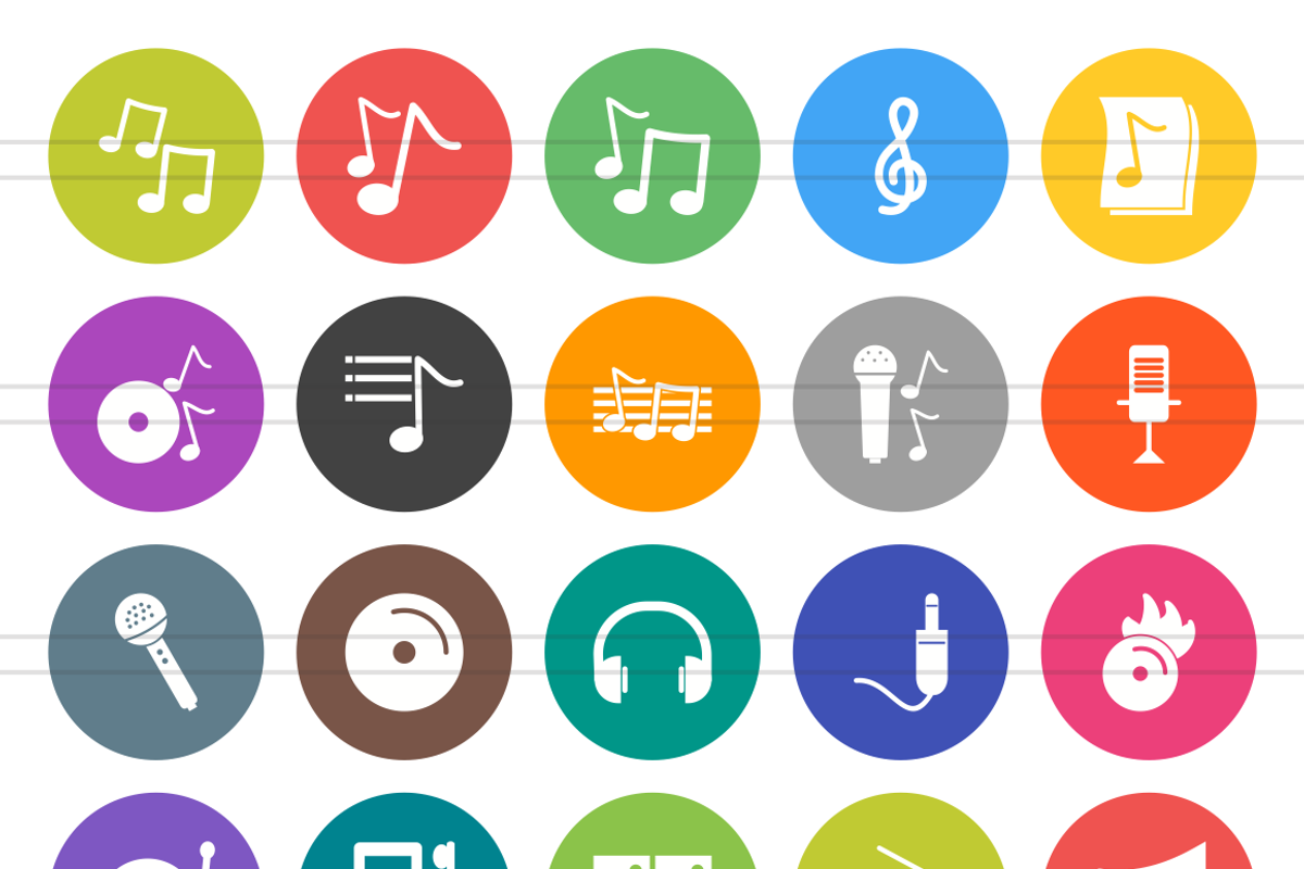 50 Music Flat Round Icons, an Icon by IconBunny (Photo 2 of 3)