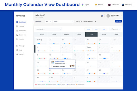 Monthly Calendar & Events Dashboard, an App Template by nagaredesignstudio