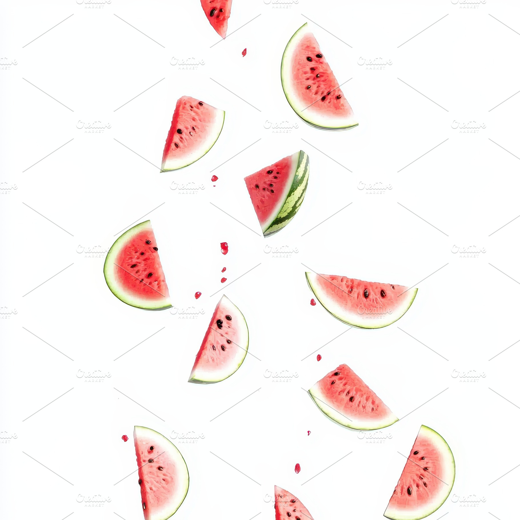 Juicy Watermelon Slices Falling Whit, a Food & Drink Photo by Pixeness Studio