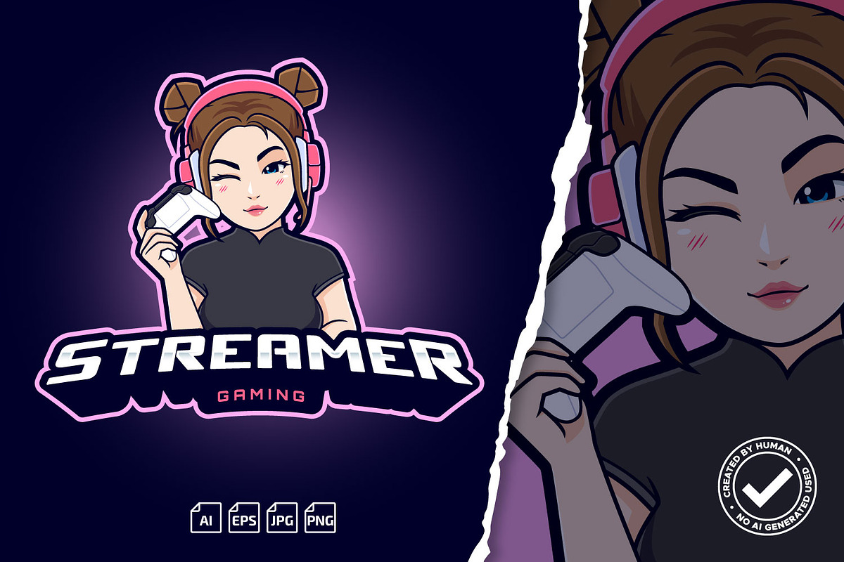 Cute Gamer Girl With Hair Bun Logo, a Branding & Logo Template by tkzgraphic (Photo 1 of 2)