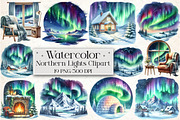Watercolor Northern Lights Clipart, an Illustration by Libby Wishes (Thumbnail 1 of 6)