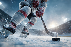 Ice hockey player action shot stadiu, a Photo by Pixeness Studio