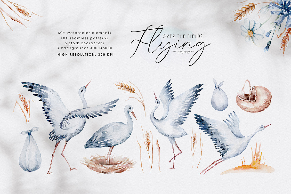 Storks and wild flowers collection, an Animal Illustration by Peace ART (Photo 5 of 15)