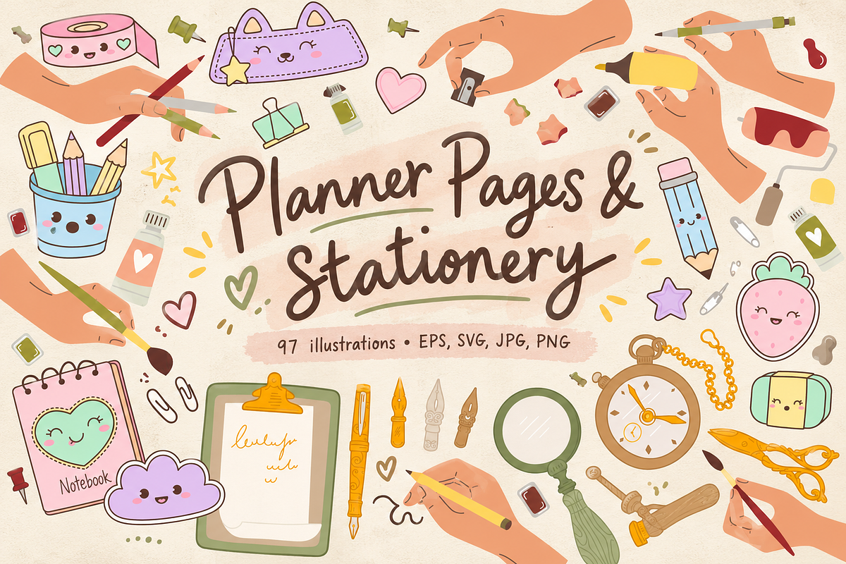 Planner & Stationery Clipart, an Education Illustration by Anna Studio (Photo 1 of 11)
