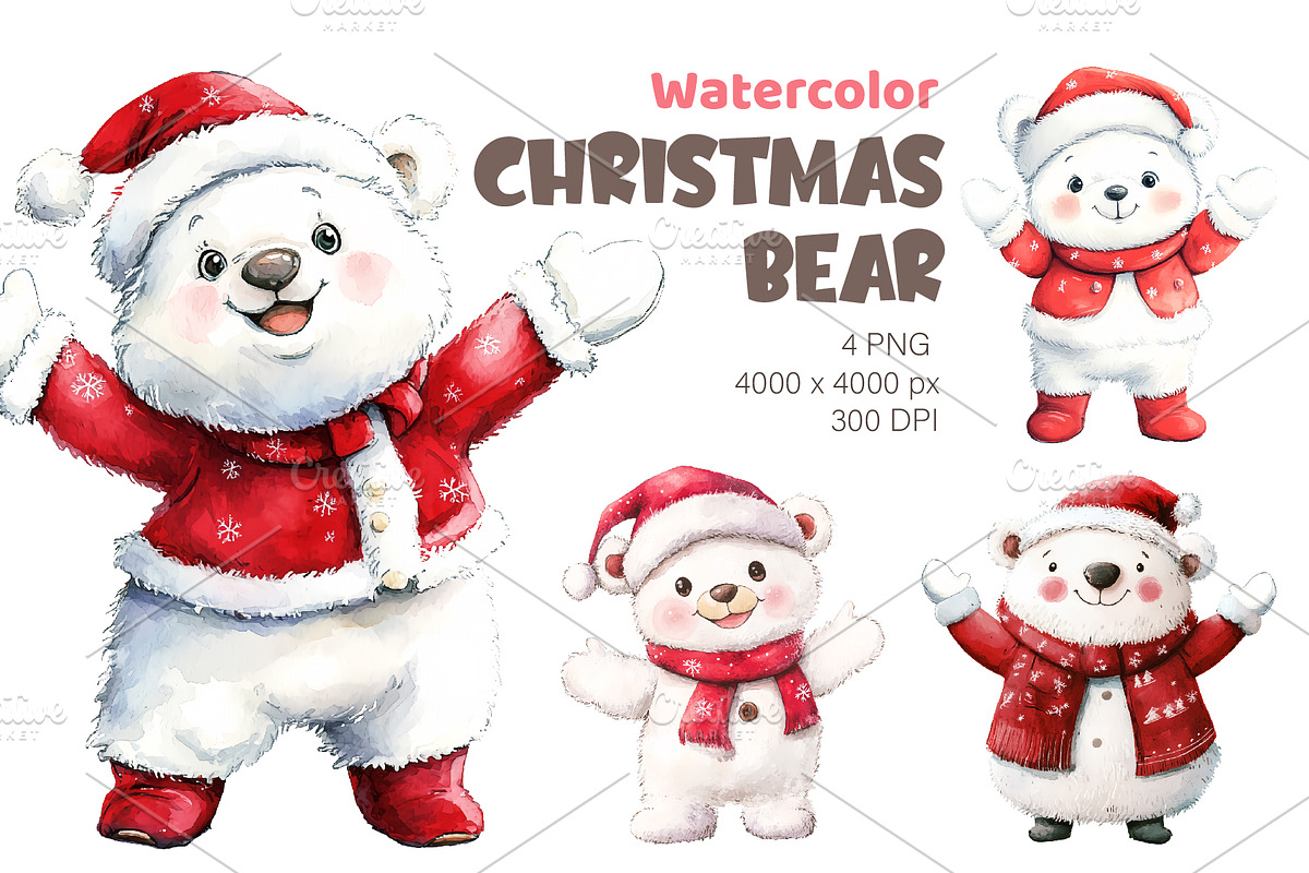 Christmas Bear. Watercolor PNG, an Animal Illustration by KENO Mascots (Photo 1 of 8)