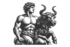 Mythological Hero with Bull vector, a Person Illustration by AlexArt