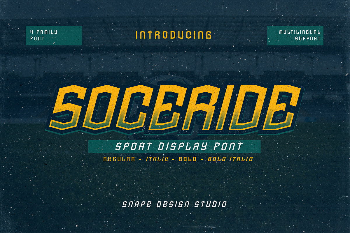 Soceride - Sport Font, a Sans Serif Font by Snape Design Studio (Photo 1 of 5)