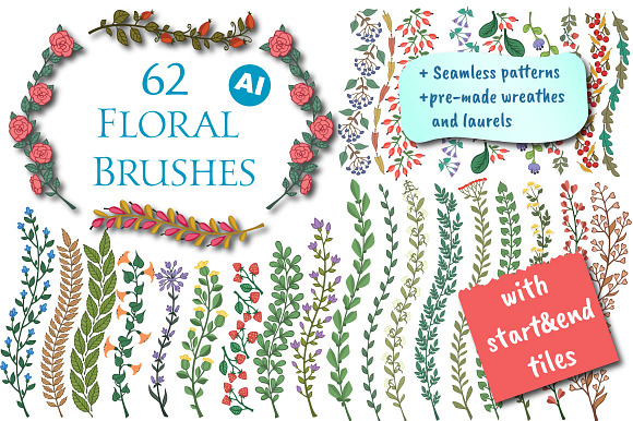 Color floral brushes and elements AI preview 7