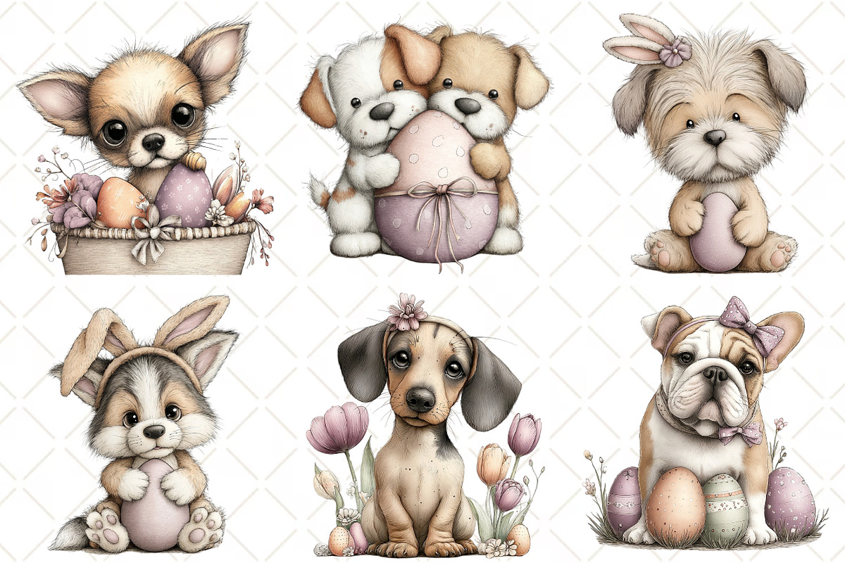Whimsical Easter Dog Clipart PNG, an Illustration by Black Bird Studio (Photo 4 of 5)