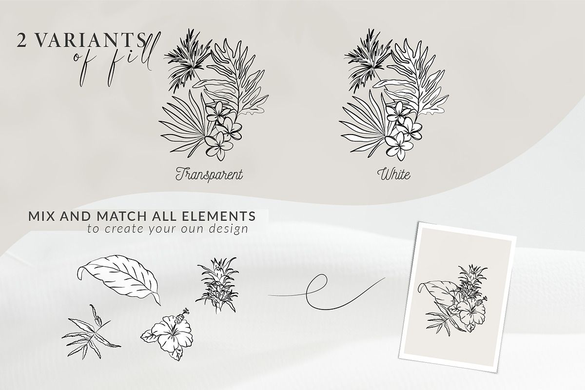 Line Art Tropical Flowers & Leaves, a Decorative Illustration by La Petite Line Art (Photo 9 of 12)