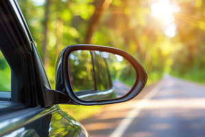 Side view car mirror with reflection, a Photo by AlyaAnd
