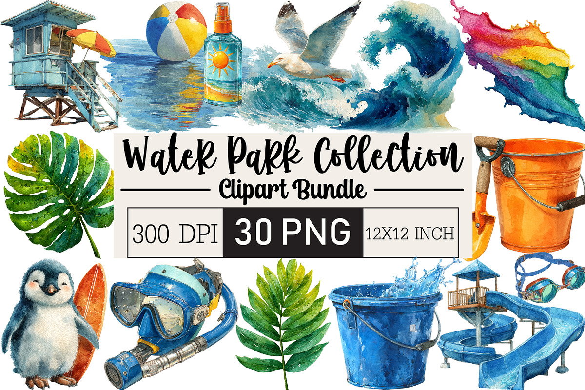 Water Park Watercolor Collection, an Illustration by Black Bird Studio (Photo 1 of 6)