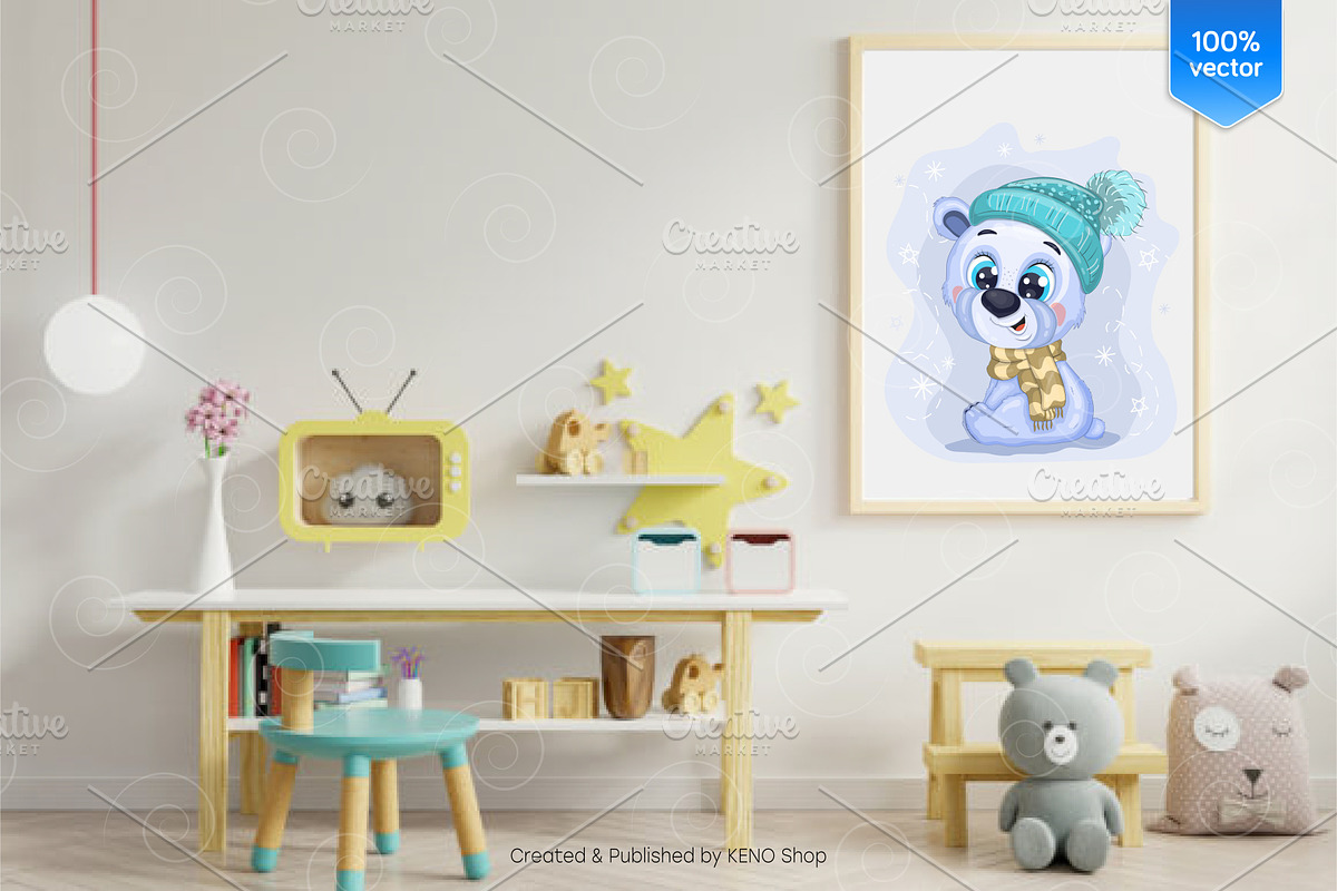 Cartoon polar bear. Tshirt, PNG., an Animal Illustration by KENO Mascots (Photo 5 of 5)