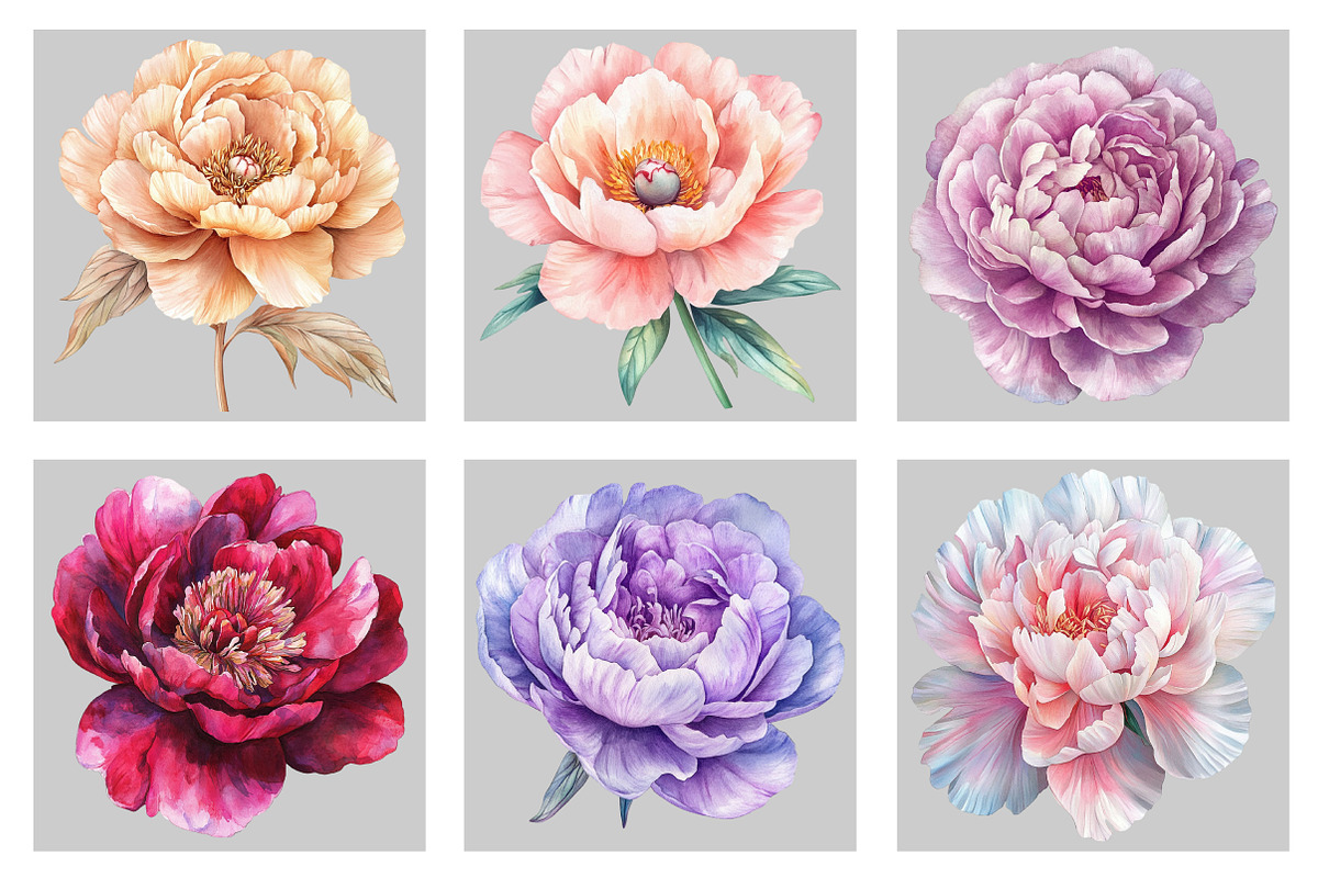 Watercolor Peony Flower Clipart, an Illustration by Black Bird Studio (Photo 5 of 5)