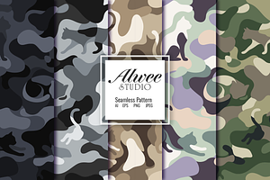 Cat Camo Seamless Vector Pattern Set