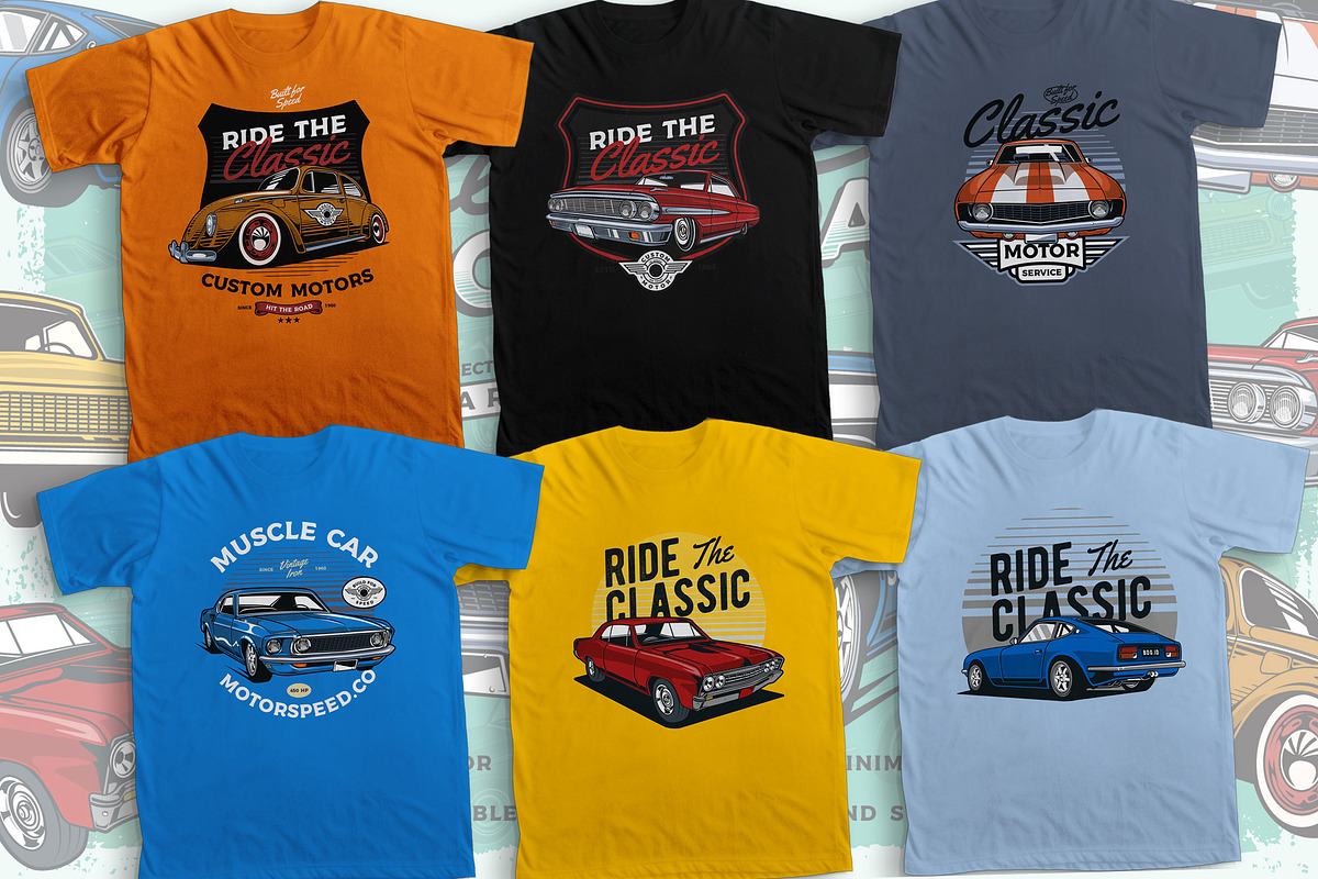 Classic Car Vector Pack, a Transportation Illustration by The BolzStudio (Photo 5 of 13)