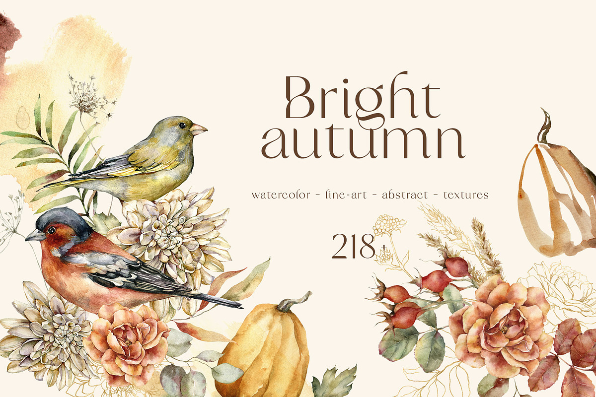 Autumn fall watercolor flowers, a Decorative Illustration by Yuliya Derbisheva (Photo 1 of 13)