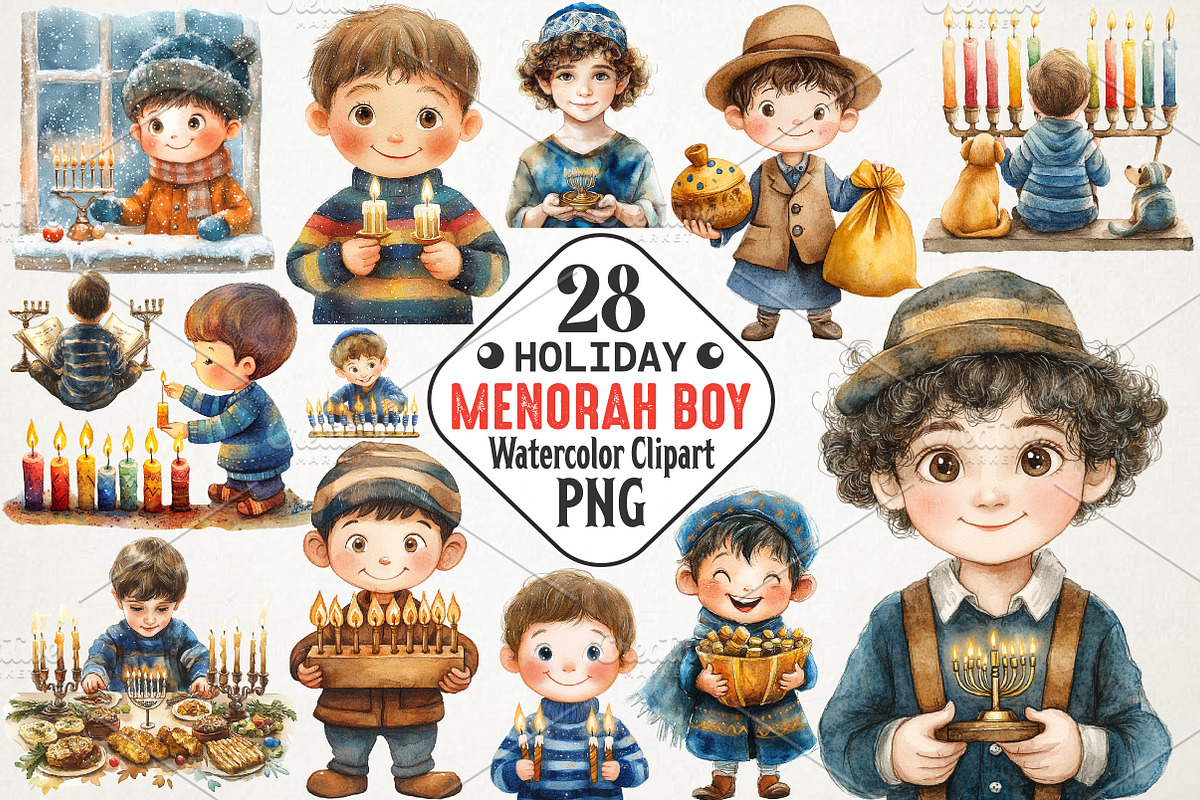 Menorah Boy, Hanukkah Art, Jewish, an Illustration by RobertsArt (Photo 1 of 7)