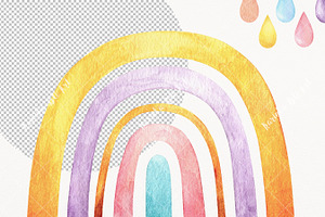 80 Boho Rainbow Watercolor Elements