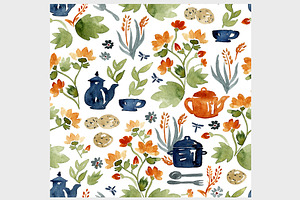 Garden Teatime. Seamless Pattern.