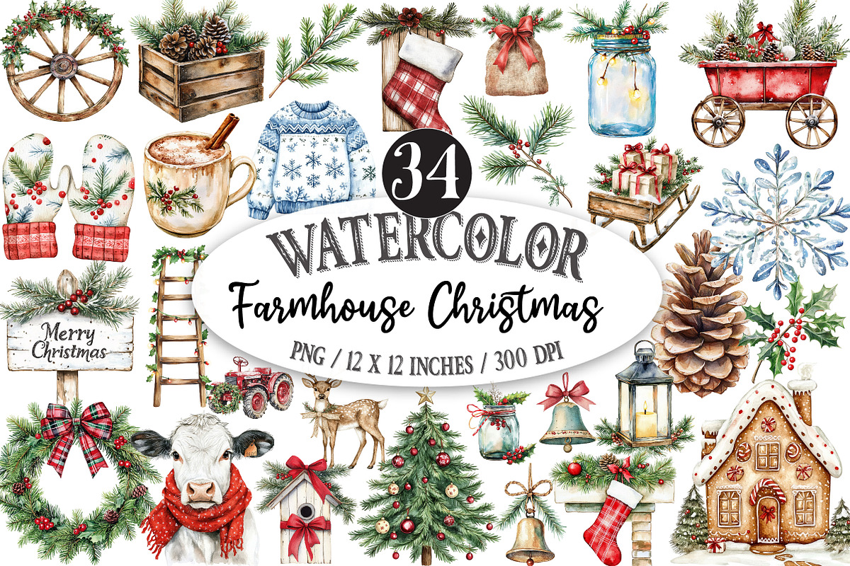 Farmhouse Christmas Sublimation, an Illustration by Designking (Photo 1 of 5)