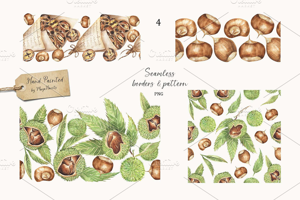 Watercolor Chestnut Set, a Food Illustration by MayaNavits (Photo 4 of 7)