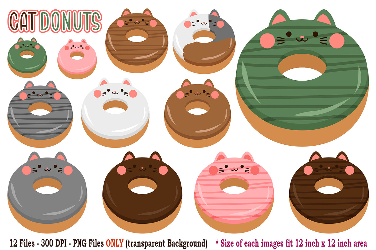 Cat Donuts Digital Clipart, an Object Illustration by Cozy Cat Design (Photo 1 of 3)