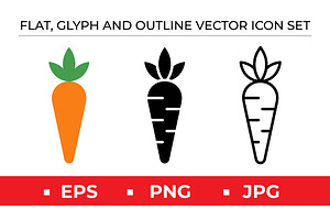 Carrot Vegetable Icon Set Vector, an Outline Icon by Artonix