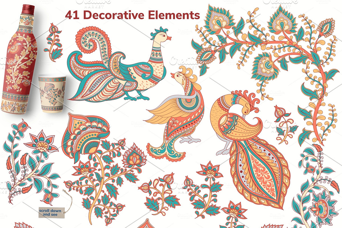 KALAMKARI. Vector Set Ornaments., a Pattern Graphic by Irina Skaska (Photo 16 of 17)