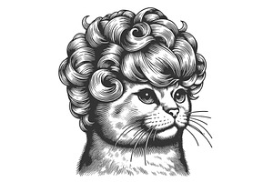 Cat with Curly Hair sketch vector, an Animal Illustration by AlexArt