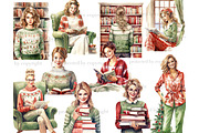Holiday Reading Girls Clipart, a Person Illustration by GlamArtZhanna (Thumbnail 2 of 5)
