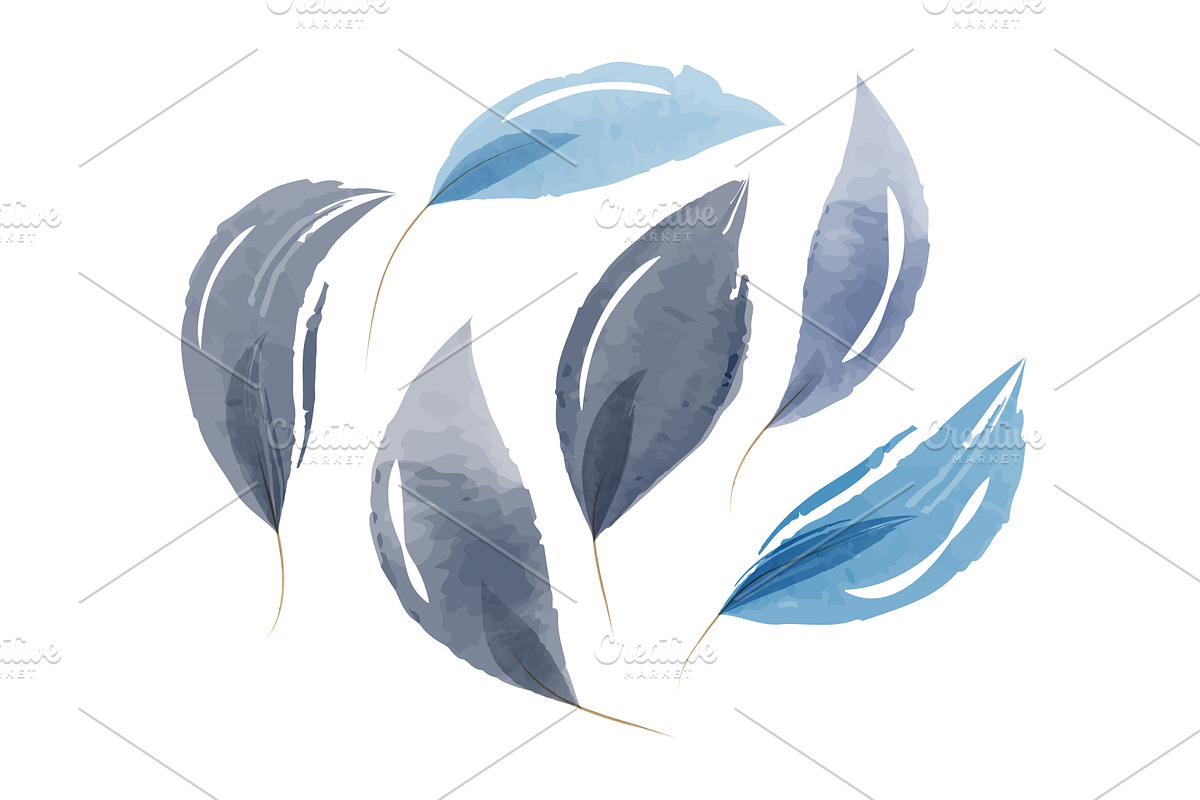 Set of watercolor leaves painted in, an Illustration by okskukuruza