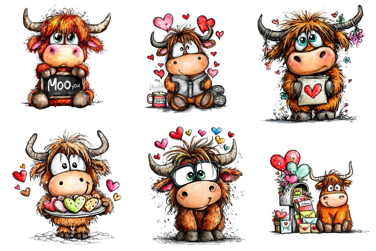 valentine highland cow clipart, an Illustration by CreationArt (Photo 4 of 4)