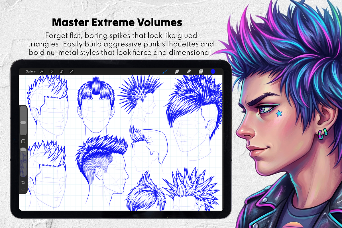 100 Y2K Male Hair Procreate Stamps, a Brush Add-On by Selentaori Studio (Photo 7 of 11)