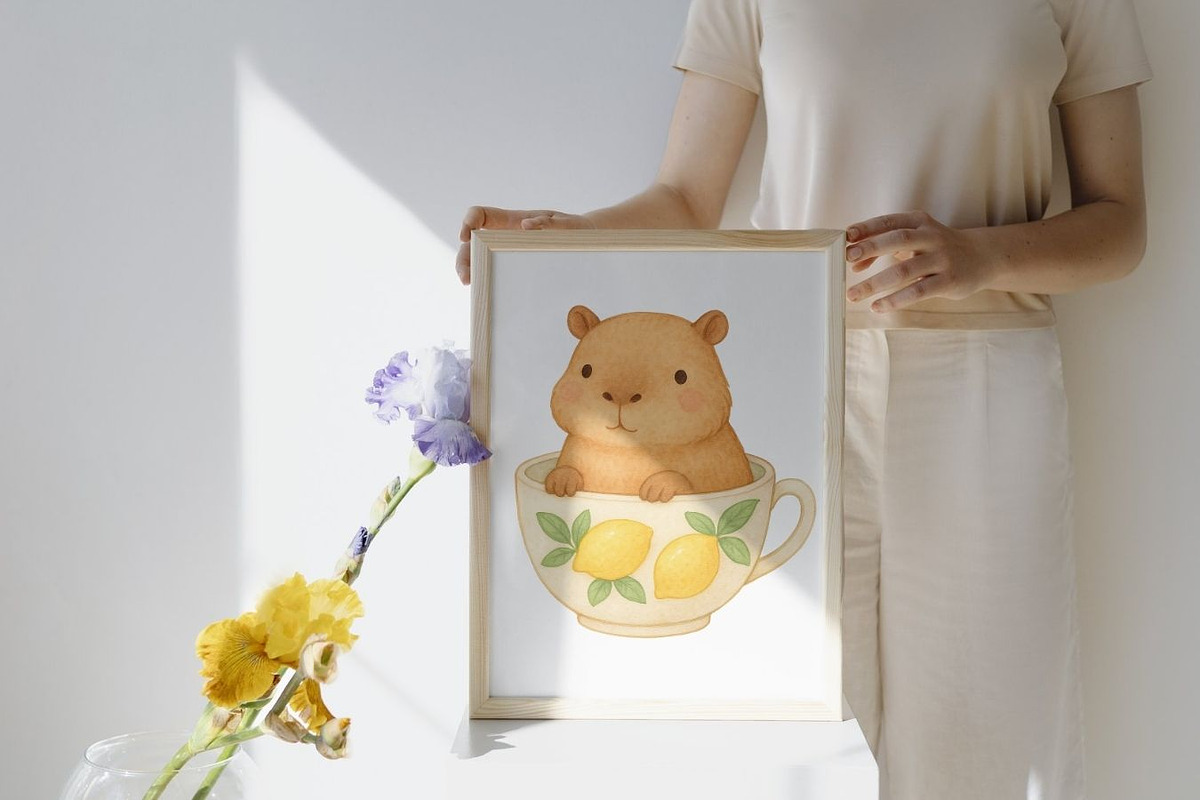 Cute Capybara Watercolor Clipart, an Animal Illustration by PassionPNGcreation (Photo 3 of 8)