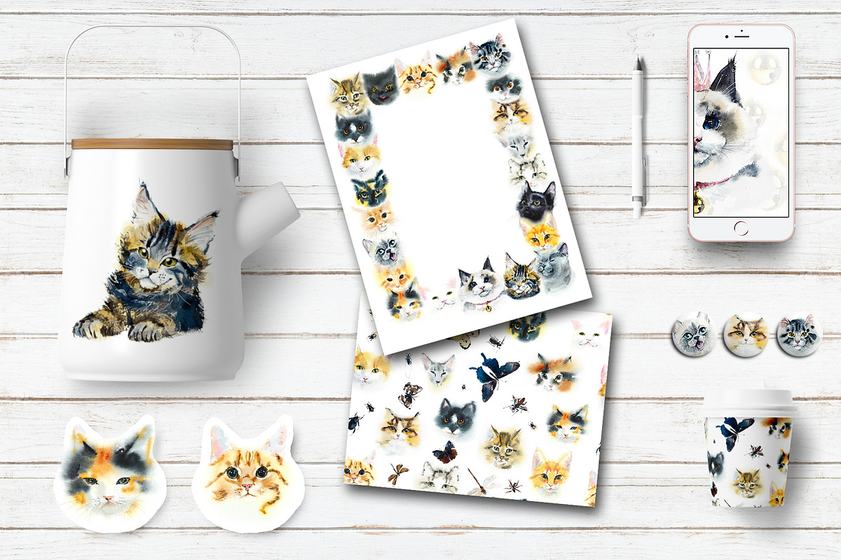 Watercolor Fluffy cats, an Animal Illustration by Budogoshch (Photo 7 of 7)