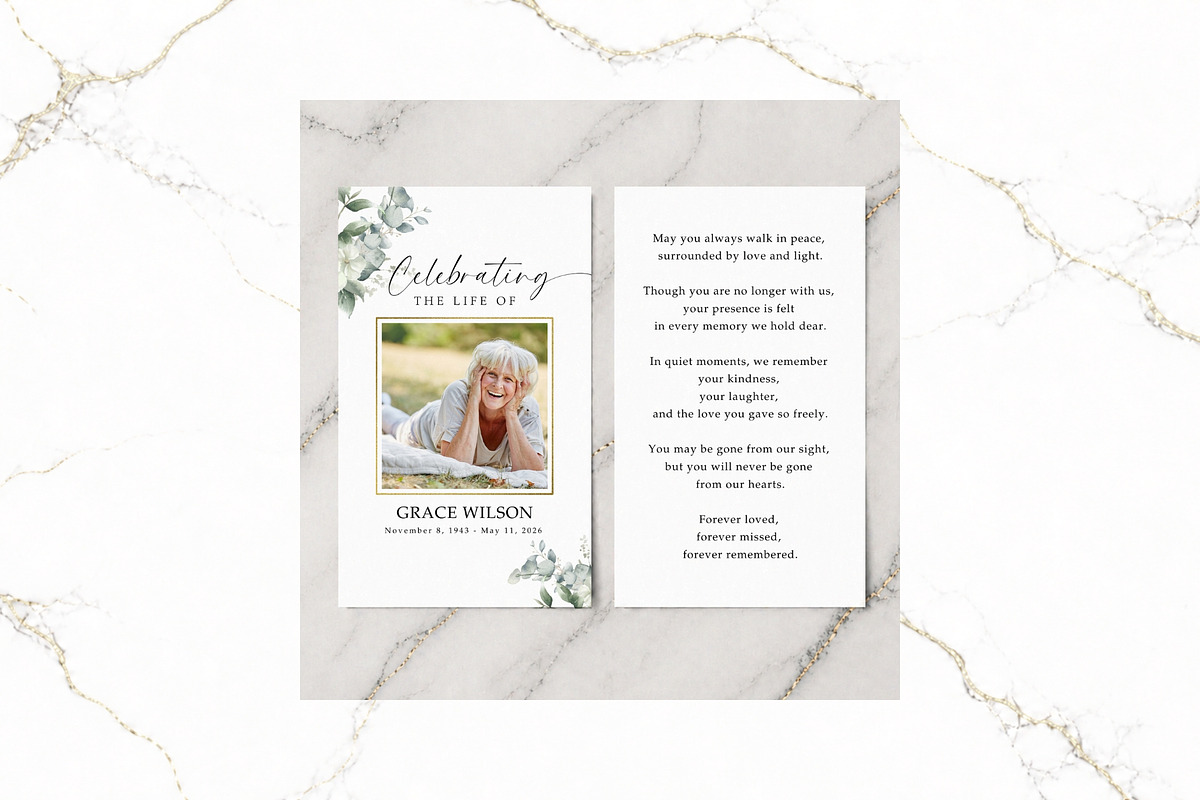 Funeral Prayer Card Canva FR007, a Card Template by TyphoonStudio (Photo 1 of 6)