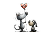 Watercolor Valentine Cat and Dog, an Illustration by Designking (Thumbnail 4 of 4)