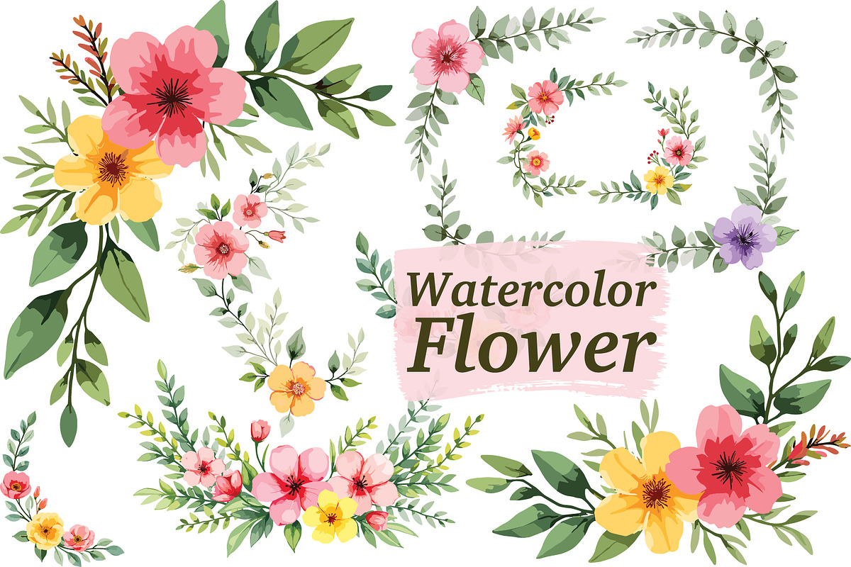 Bright Floral Watercolor Set, an Illustration by jahid234 (Photo 1 of 11)