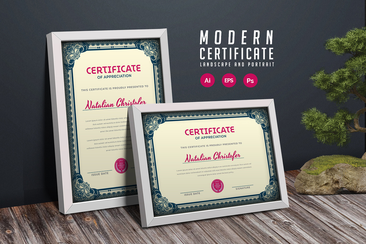 563. Modern Certificate Template, a Stationery Template by CreativeRezwan (Photo 1 of 3)