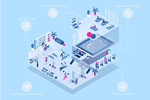 Fitness Gym Isometric Concept, a Sport Illustration by alexdndz