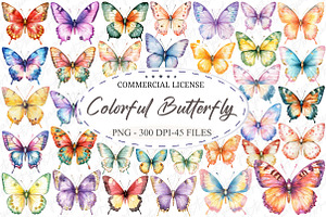 Watercolor Colorful Butterfly Clipar, an Illustration by designcity5