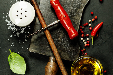 Fresh ingredients containing old, spoon, and wood, a Food & Drink Photo by Natalia Klenova's Shop