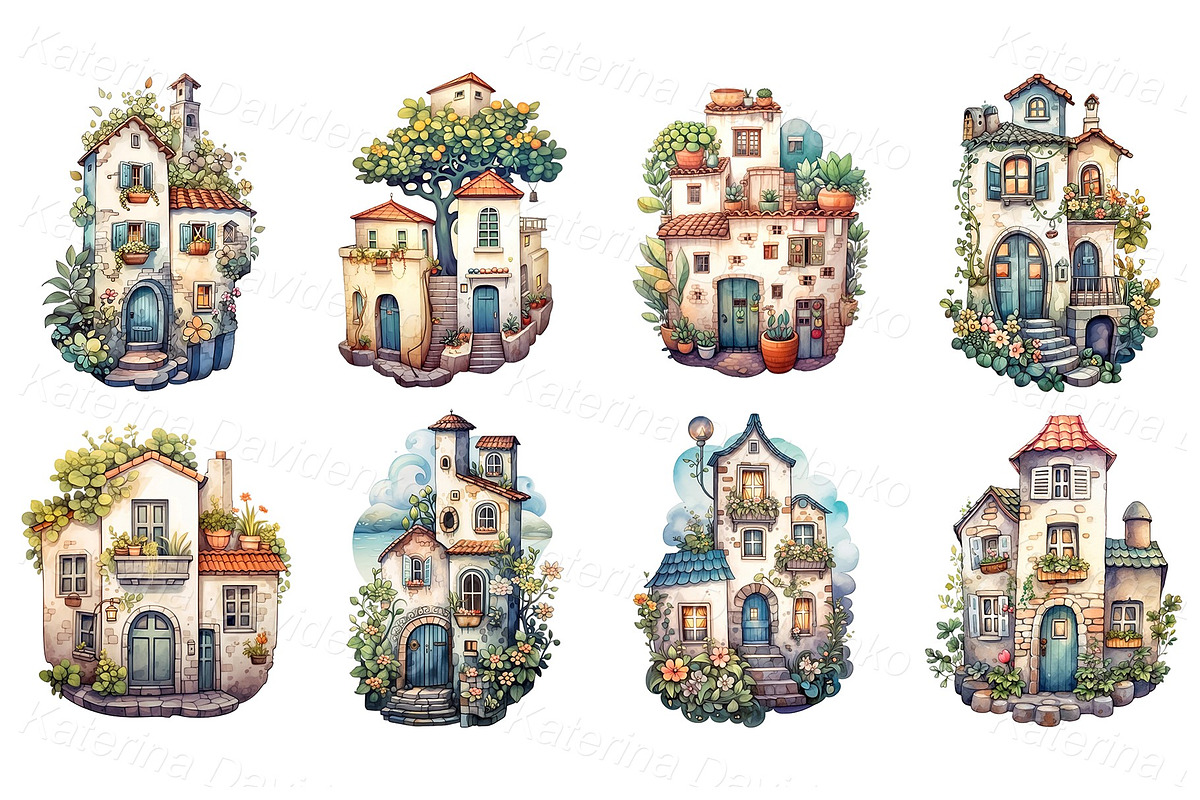 Watercolor mediterranean houses PNG, an Object Illustration by Bubert Art (Photo 1 of 5)