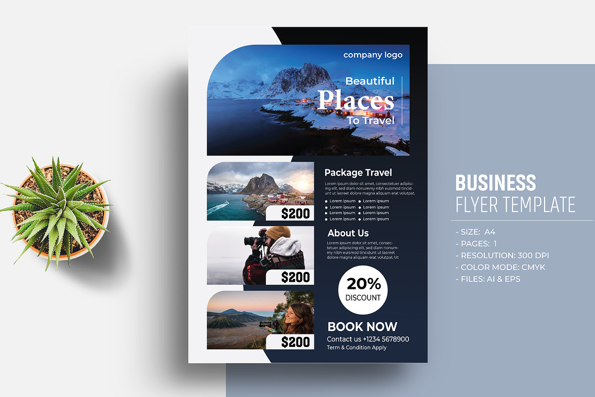 Modern Travel Flyer Design Template, a Flyer Template by Sharifull11 (Photo 1 of 3)
