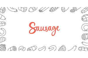 Sausages horizontal outline banner, a Food Illustration by GraphiShop