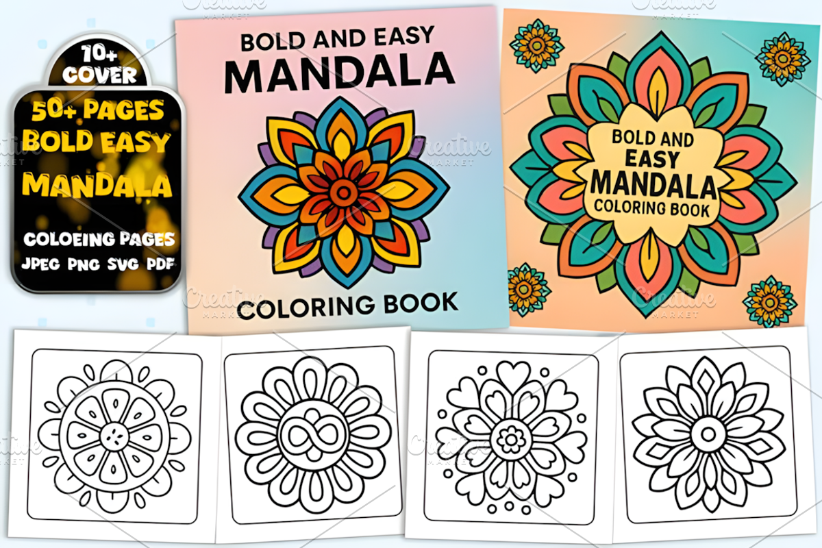 Easy Comfy Mandala Coloring Pages, a Decorative Illustration by Ink Gallery (Photo 1 of 3)