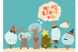 Cartoon Colorful Winter Trees. Happy, an Object Illustration by Maria Starus