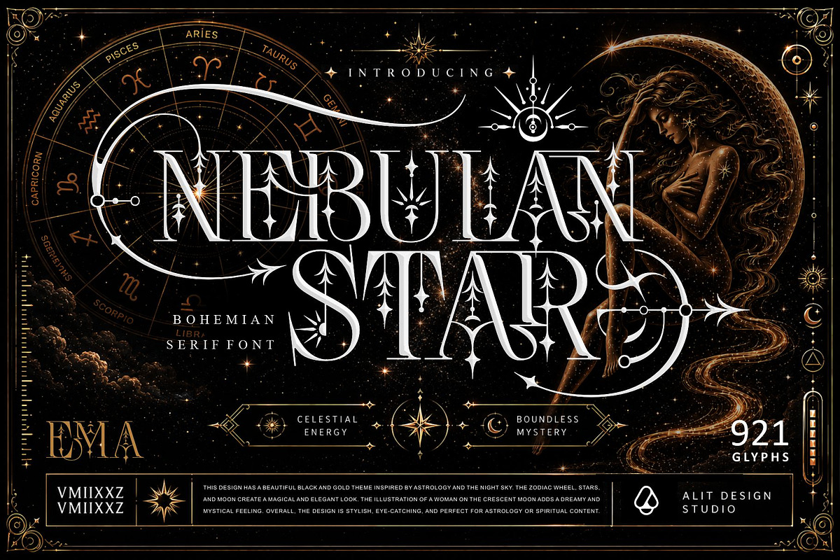 Nebulan Star Typeface, a Sans Serif Font by alit design (Photo 1 of 17)