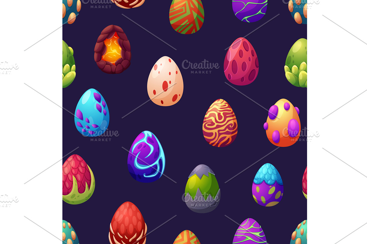 Dragon fantasy eggs seamless pattern, an Illustration by LadadikArt